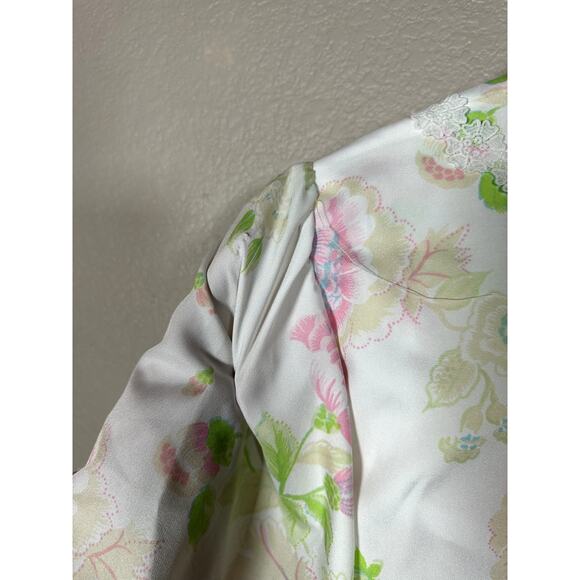 Vintage Christian Dior Lingerie PInk Green Floral Lace Robe Wrap Size Small - Picture 6 of 10